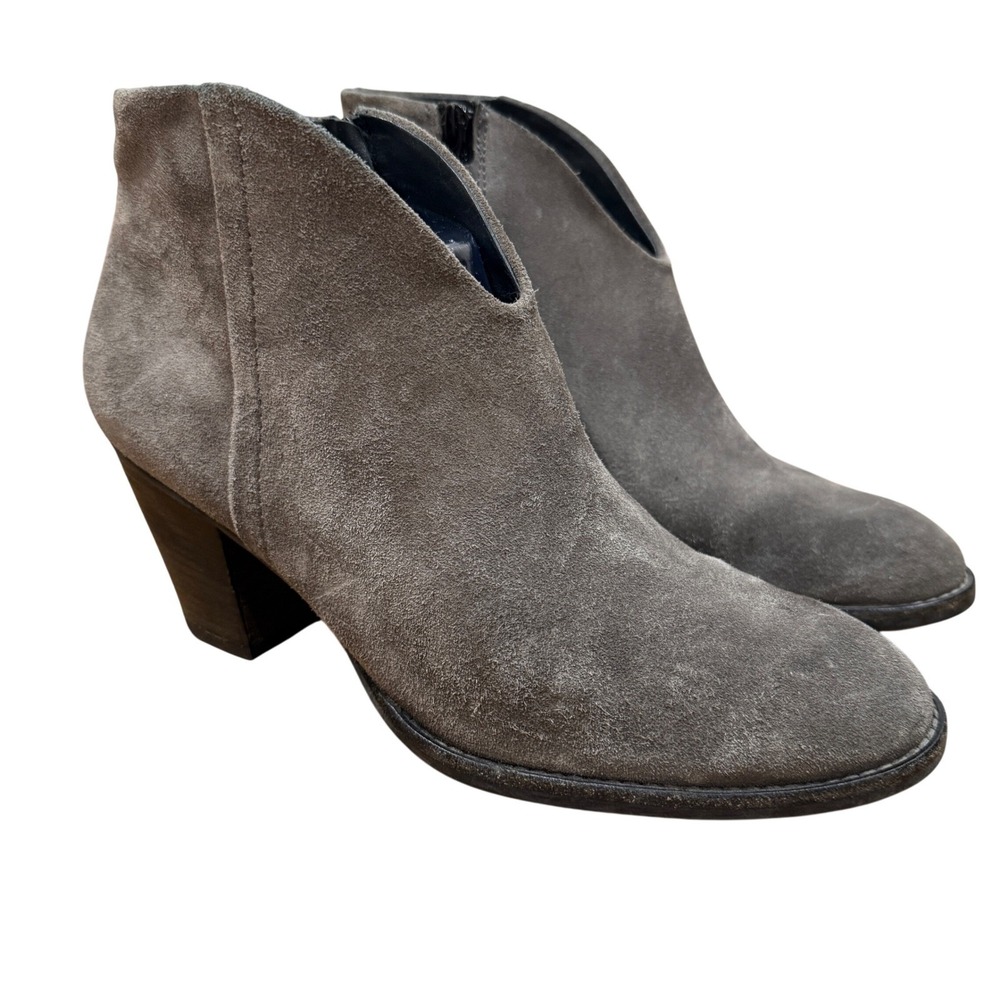 Paul Green Delgado Suede Ankle Boots Gray Side-Zip Booties Block Heel US 10